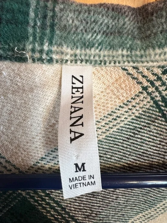 Zenana Outfitters Green and Cream Plaid Button-Up - Picture 2 of 2